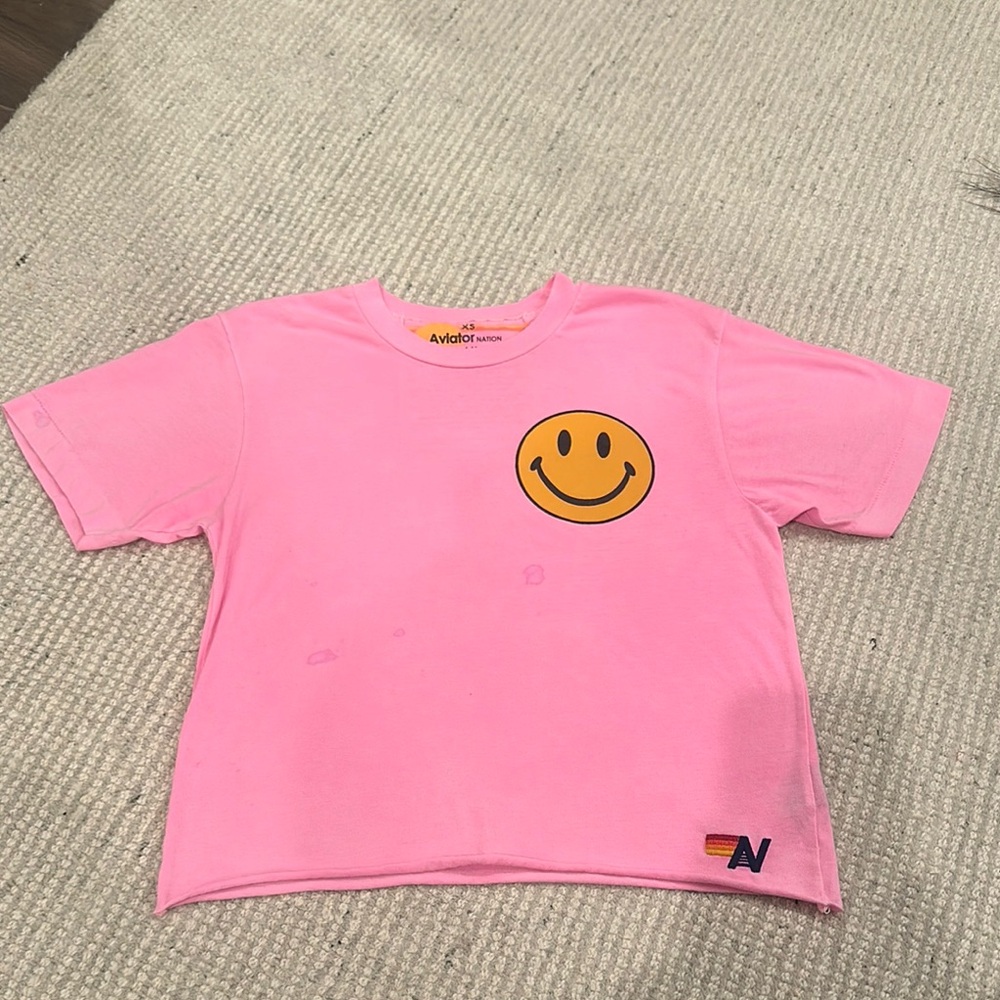 Aviator Nation Pink Smiley Face Tee